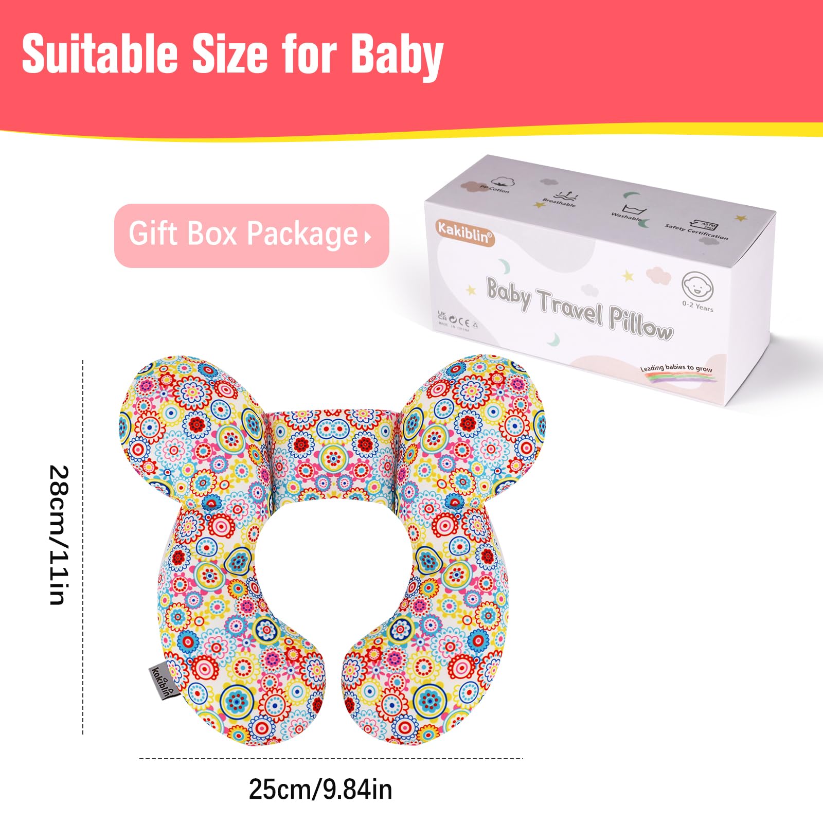 KAKIBLIN Baby Neck Pillow, Upgraded Baby Support Pillow,Baby Neck Support Pillow for Carseat, Newborn Neck Support for Car Seat,Pushchair,Travel (Flower)