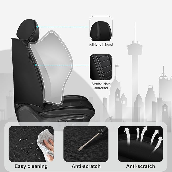 JOJ Car Seat Cover Fit for Toyota Highlander 2001-2025,7 Seat Car Seat Cover,No-Slip Waterproof Breathable Faux Leather,Full Set with Pillow Steering Wheel Covers,Black