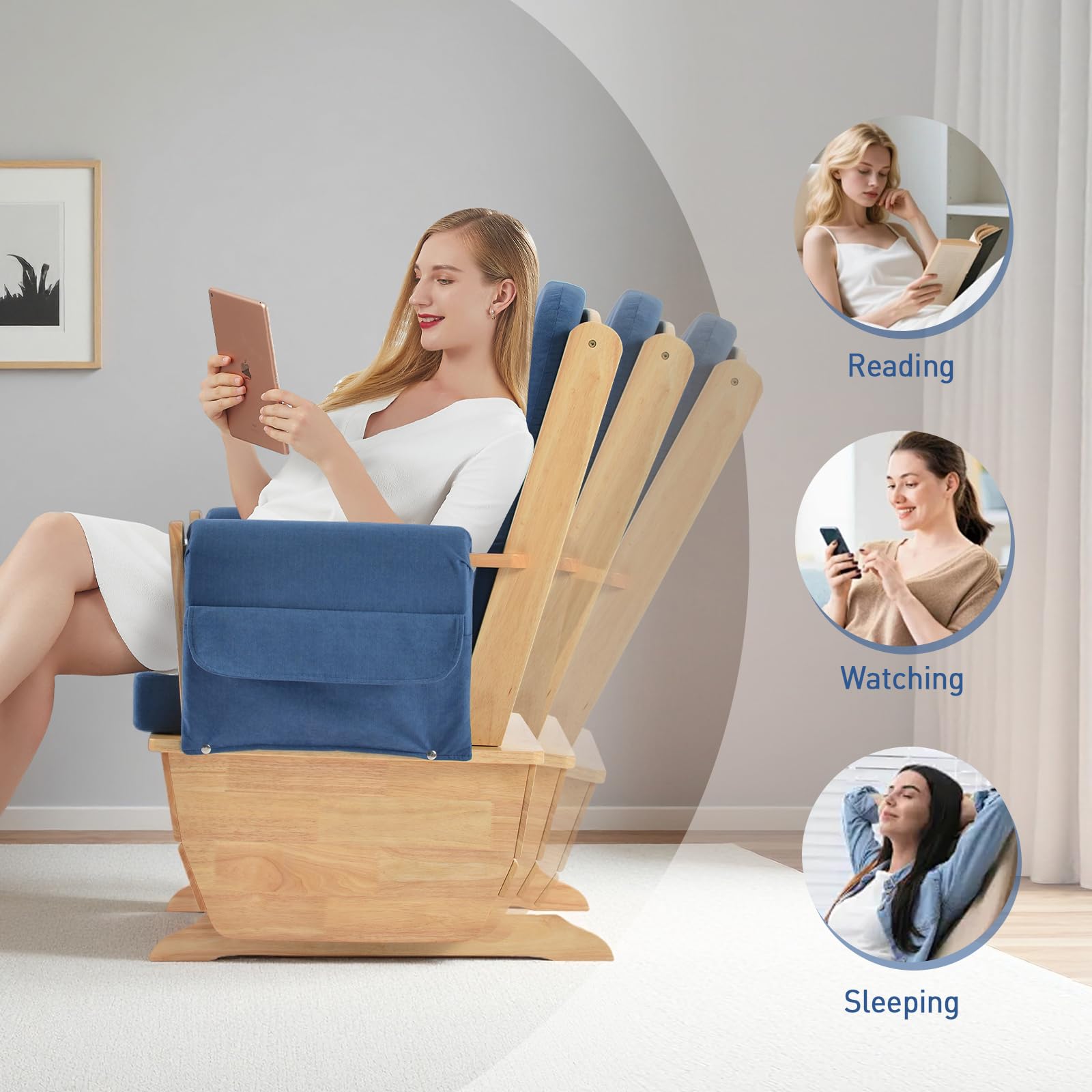 akucvor Glider Rocker Nursery Chair, Cut Pile Padded Seat, 280 lbs, Blue