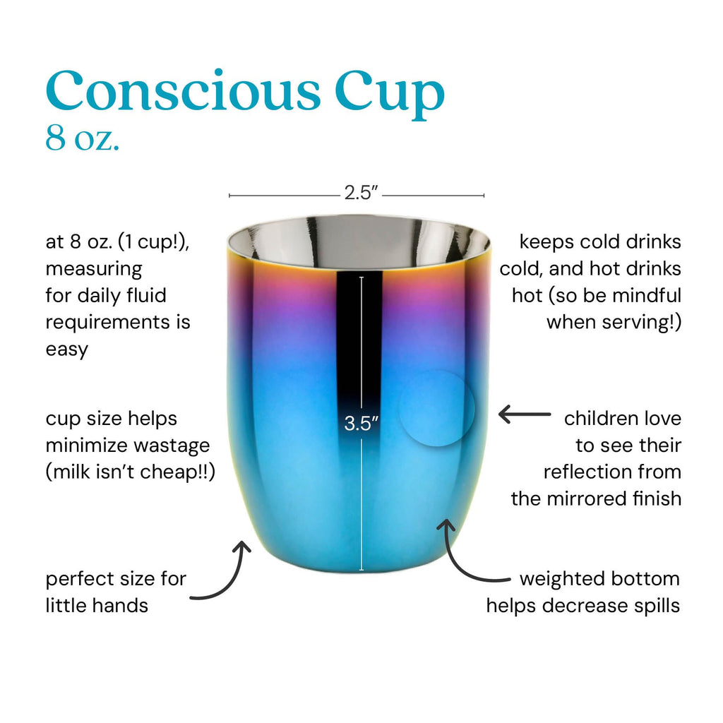 Ahimsa Stainless Steel Kids Cups, 8 oz, Iridescent Blue, Set of 4