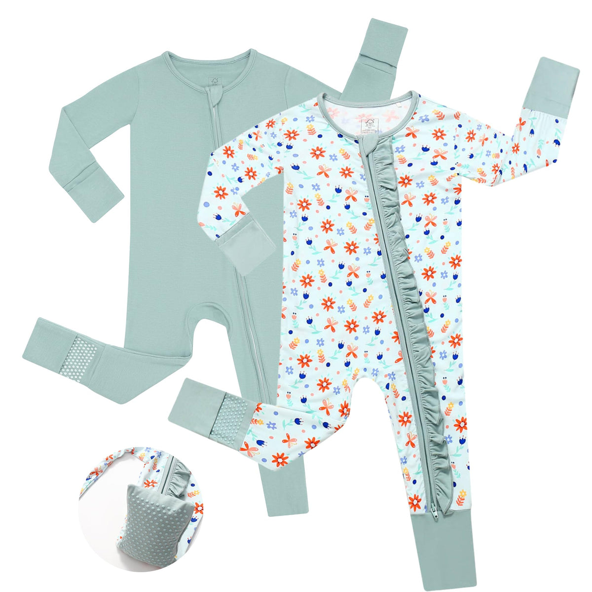 JunNeng Baby Girl Viscose from Bamboo Sleeper Pajamas with Mitten Cuffs