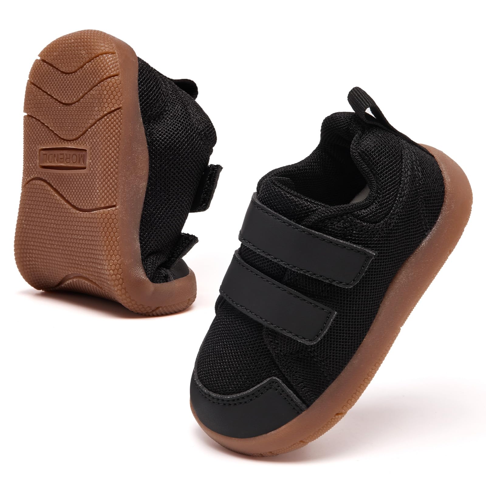 MORENDL Toddler Shoes Baby Wide Toe Box Barefoot Shoes Boy Girl Walking Shoes Non-Slip Minimalist Sneakers Comfort Zero Drop Tennis Outdoor Activities BlackMesh 12-15 Months