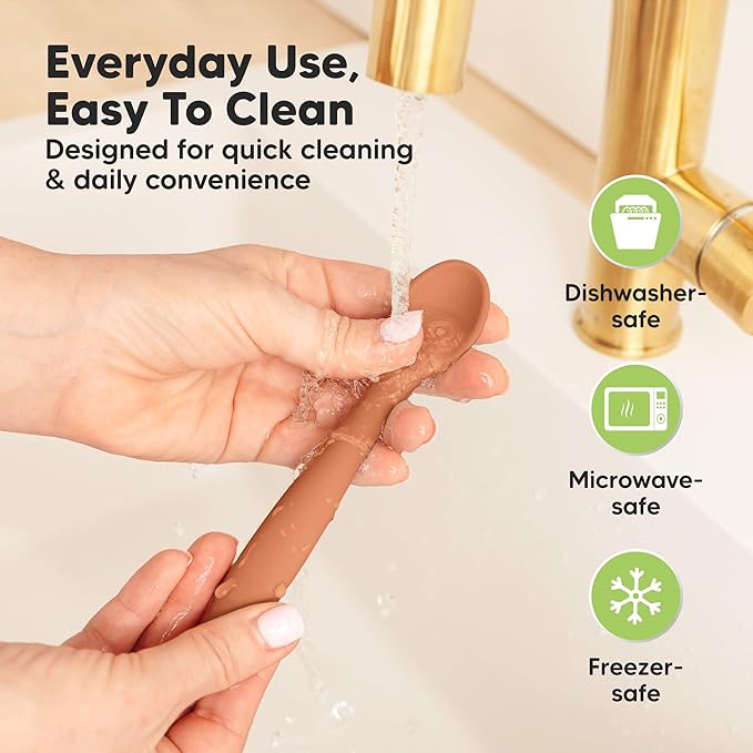 KeaBabies Silicone Baby Spoons, Self Feeding 6-12 months - 3-Pack Baby Weaning Eating Utensils,Toddler First Food Training Spoon,Infant,Kids Feeding Supplies Essential Set,Dishwasher-safe (Terracotta)