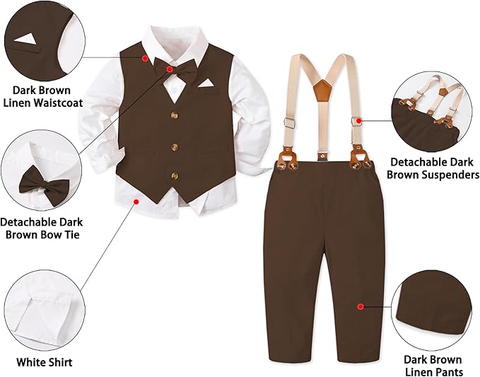 SANGTREE Boys Cotton Linen Suit Formal Set Baby Clothes Boy Gentleman Wedding Ring Bearer Outfits, 3 Months - 9 Years