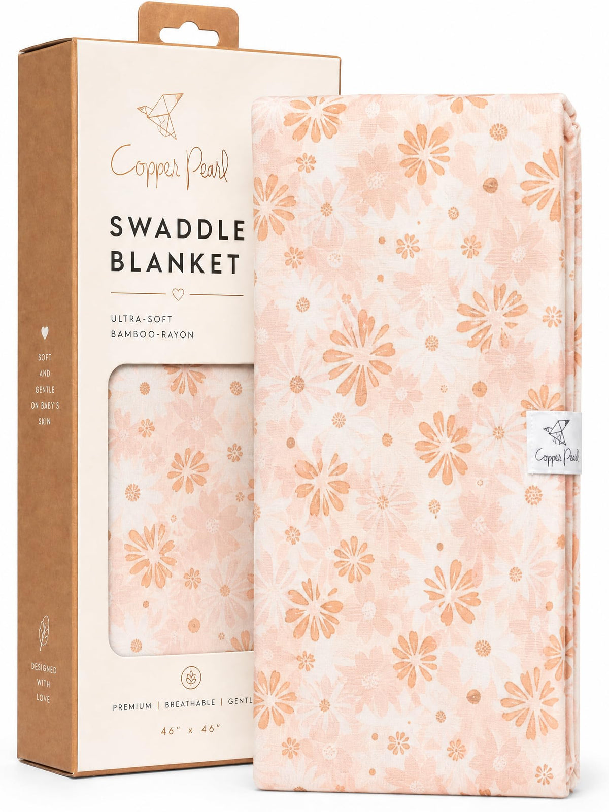 Copper Pearl Swaddle Blankets for Newborns | Soft Stretchy Receiving Blankets for Boys and Girls | Large 46 x 46 Inch Baby Blankets | Lightweight and Breathable Swaddles | Strawberry