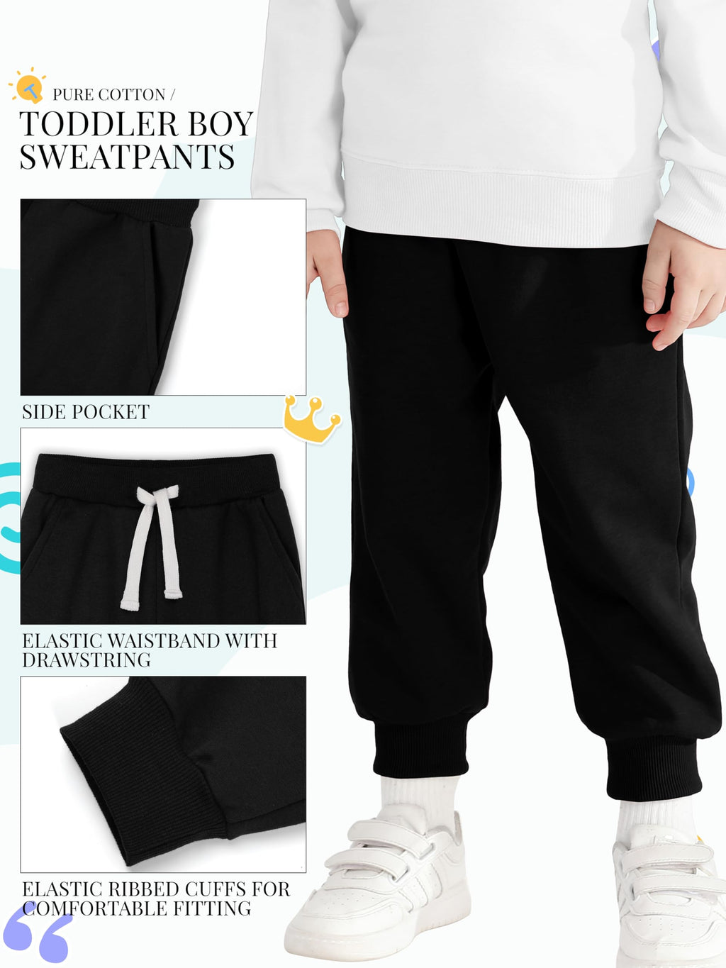 HXP 4 Pack Toddler Boys Sweatpants Cotton Toddler Pants Boys Kids Joggers