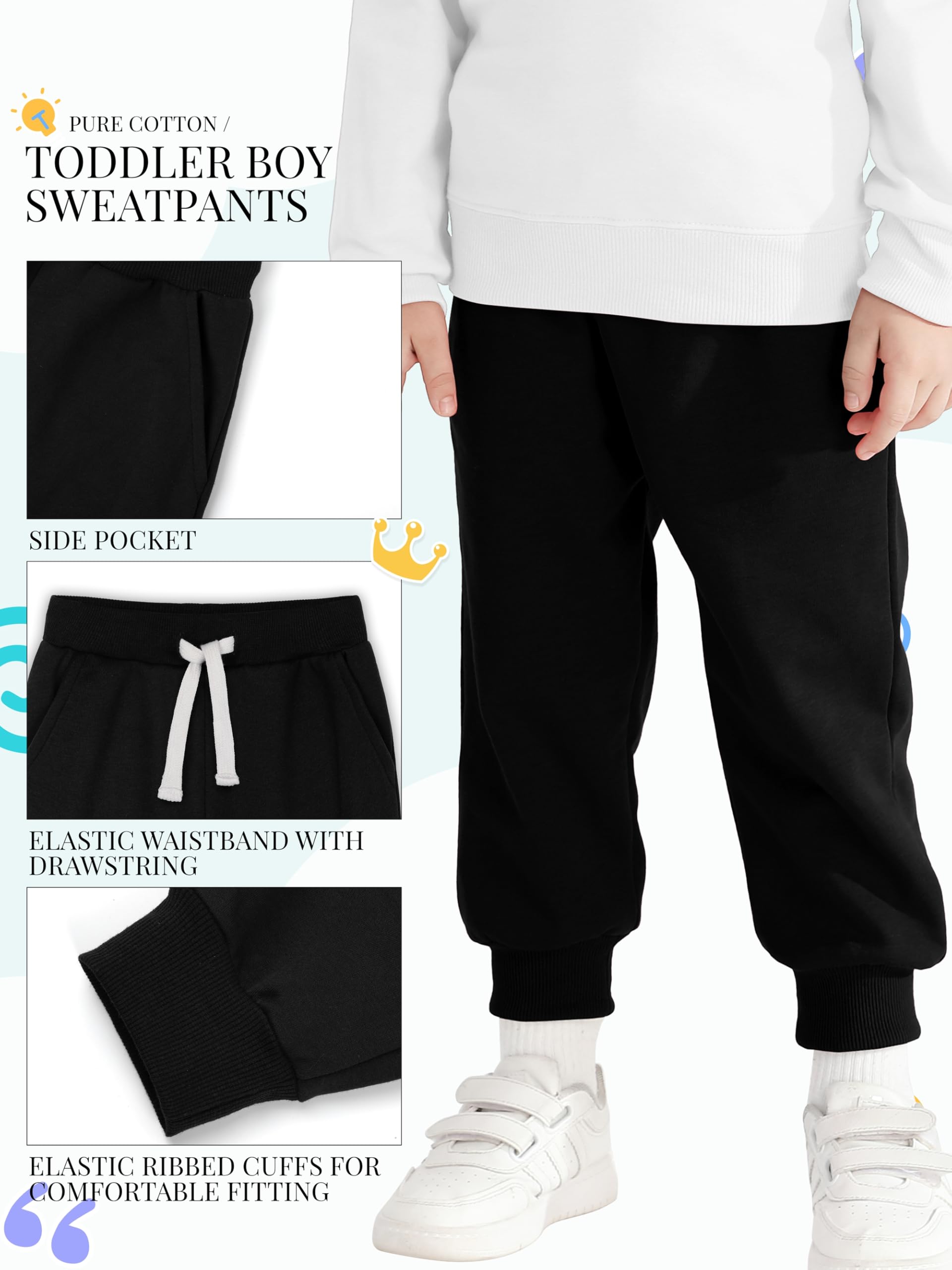 HXP 4 Pack Toddler Boys Sweatpants Cotton Toddler Pants Boys Kids Joggers