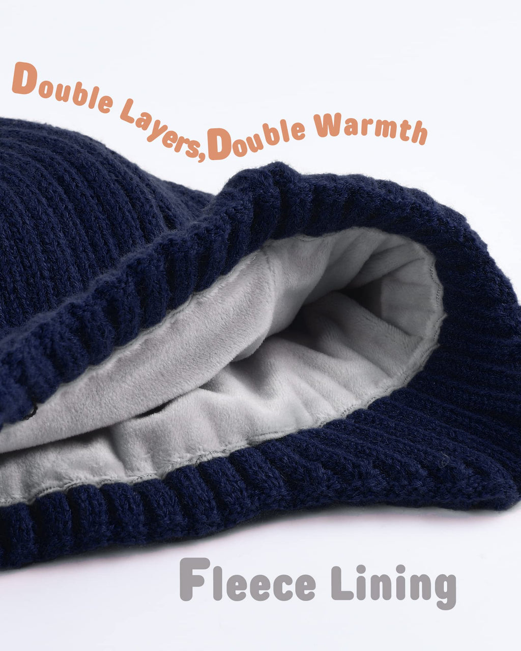 Baby Beanie Fleece Lined Toddler Winter Hat with Ear Flaps Little Girls Boys Warm Hats Cute Beanies for Kids Navy