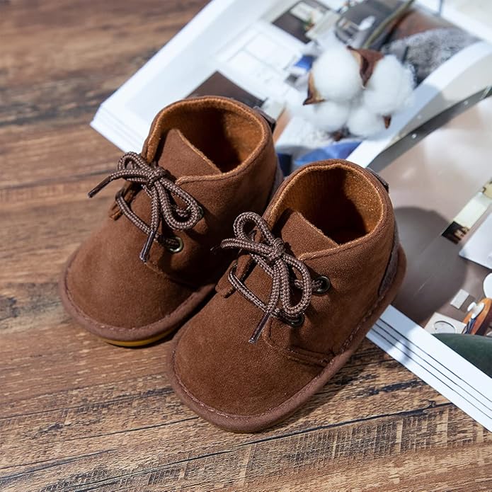 Baby Unisex Warm Snow Boots Newborn Leather Fur Lace Up Ankle Anti-Slip Rubber Texture Sole Toddler Prewalker Winter Crib Shoes