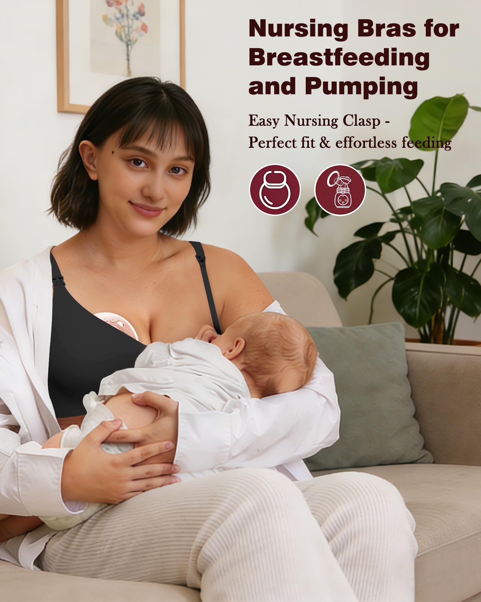 As Fairy Wireless Nursing Bra Jelly Support Maternity Bra Black XL