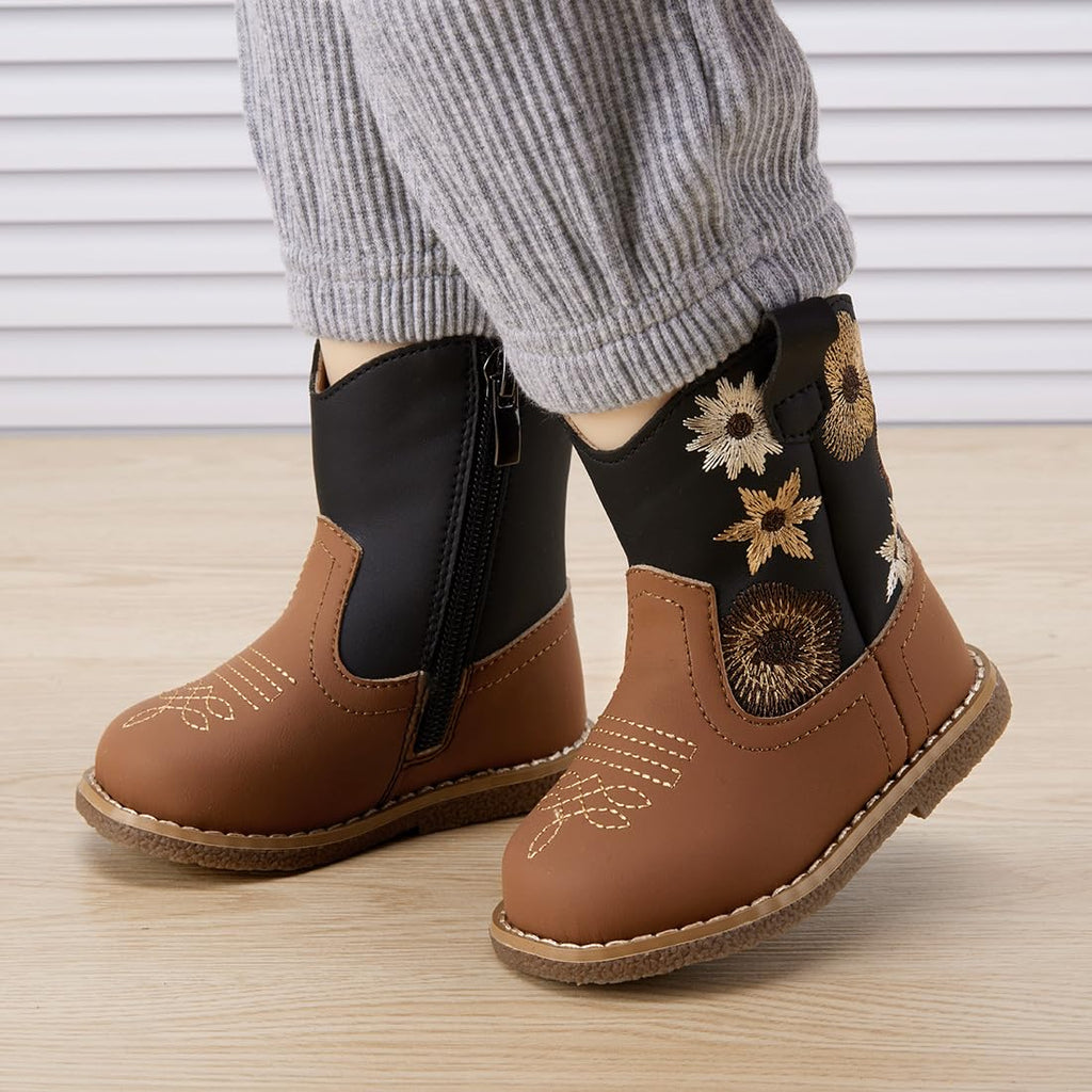 BMCiTYBM Baby Cowboy Boots Infant Cowgirl Western Shoes Black/Brown 6-12 Months