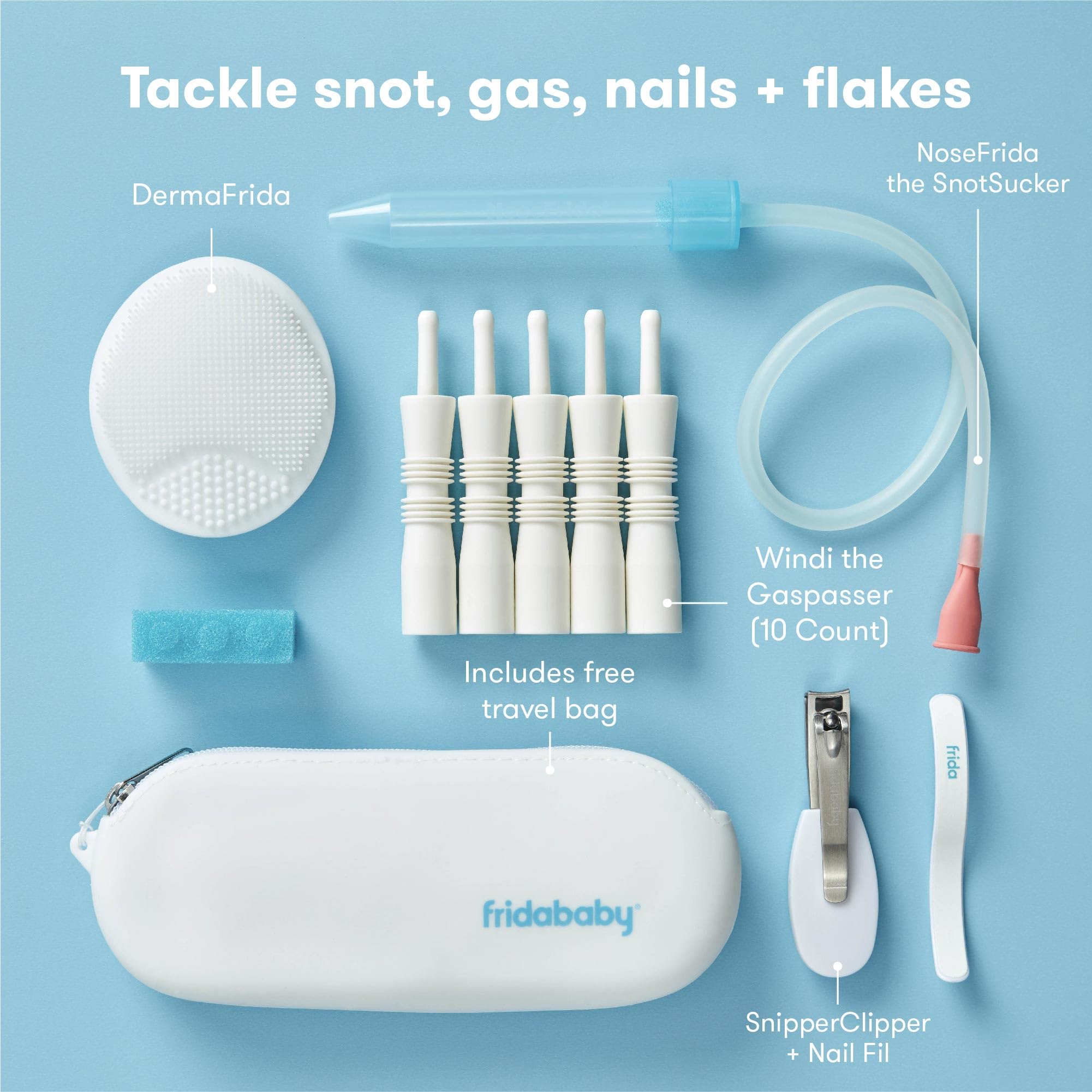 Frida Baby Basics Kit, 6pc Baby Essentials Kit with Silicone Carry Case