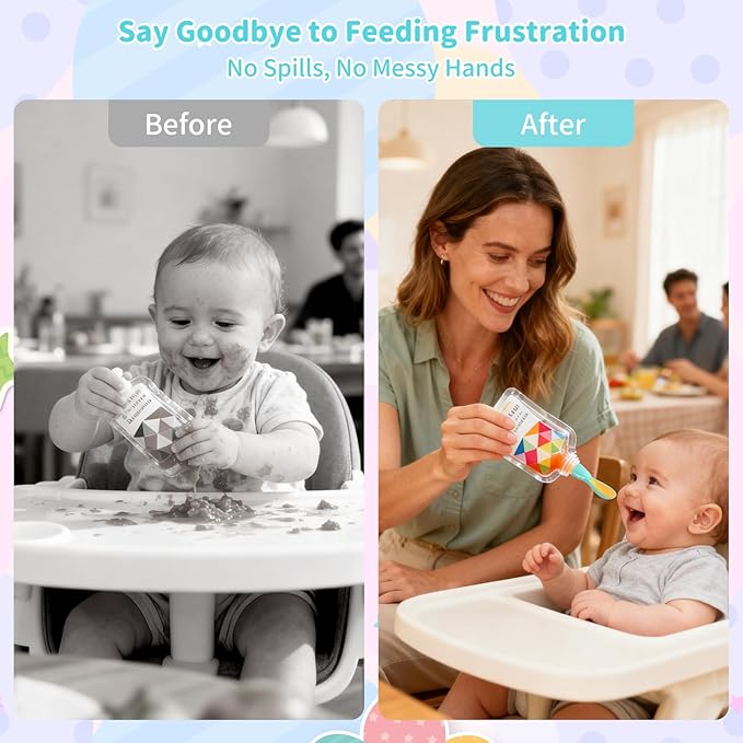Universal Baby Food Pouch Spoon Attachment - 10 Pack, Silicone Baby Spoons for Pouches, Travel-Friendly Baby Food Squeeze Pouch Spoon