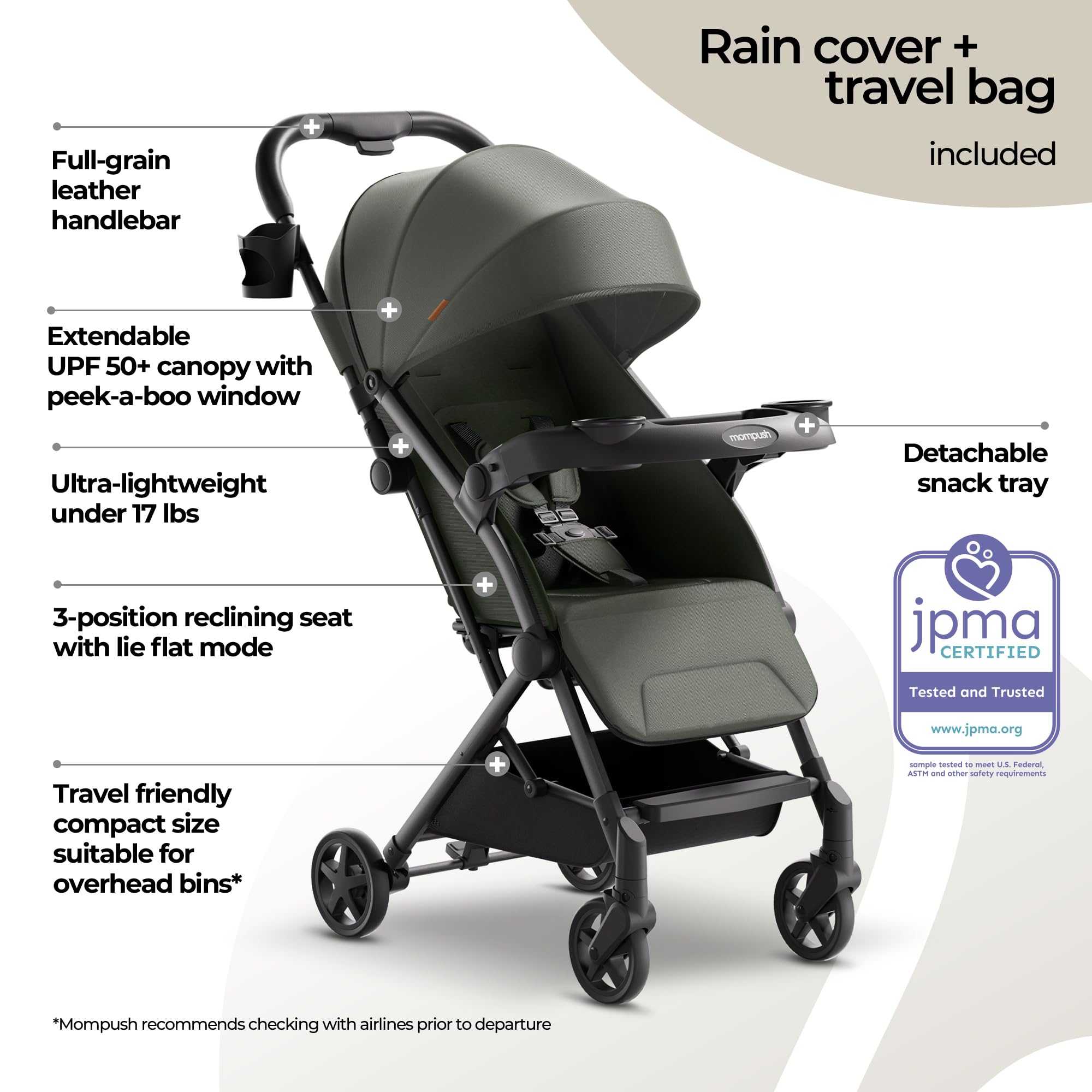 Mompush Lithe V2 Lightweight Travel Stroller with Organizer Included