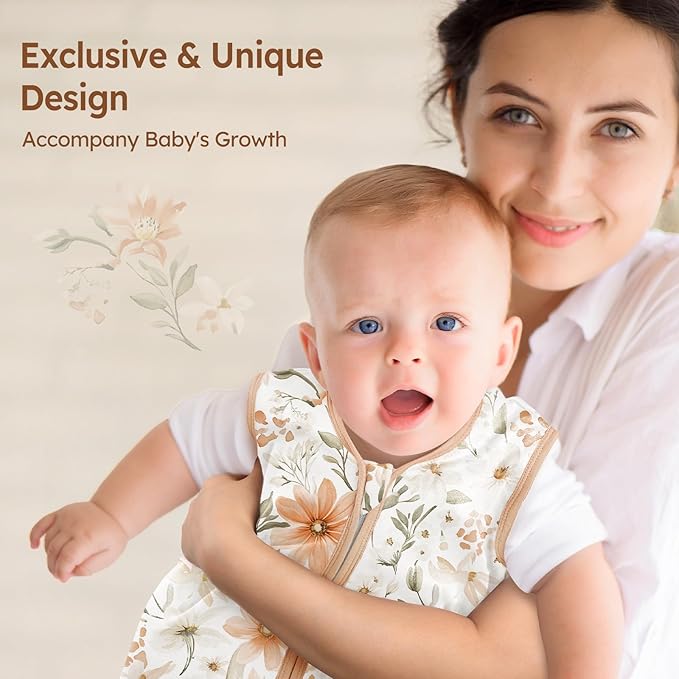Baby Sleep Sack 0-6 Months 100% Cotton Lightweight 0.5 TOG Wearable Blanket Baby Sleep Bag with 2-Way Zipper for Newborn Infant Orange Flowers