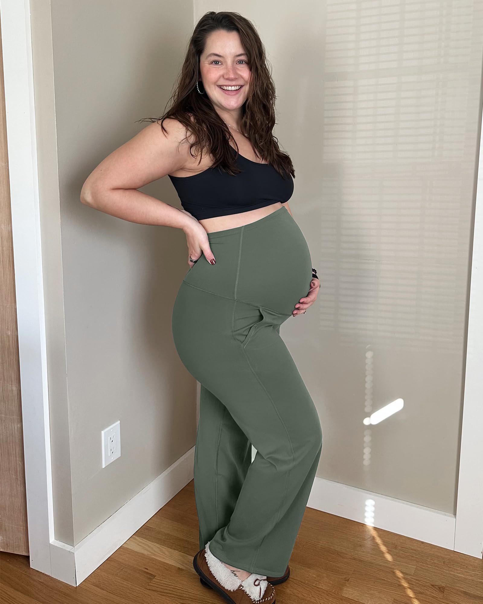 G4Free Maternity Work Pants Over the Belly for Yoga,Gray Sage,XL,Regular