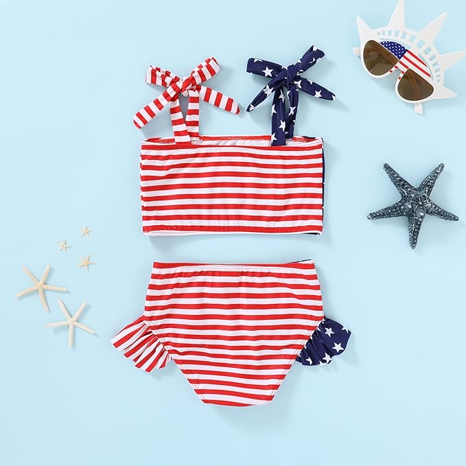 YOUNGER TREE Toddler Girls Two Pieces Swimsuit Color Block Stripe Swimwear Summer Beach Bathing Suit 18M-5T