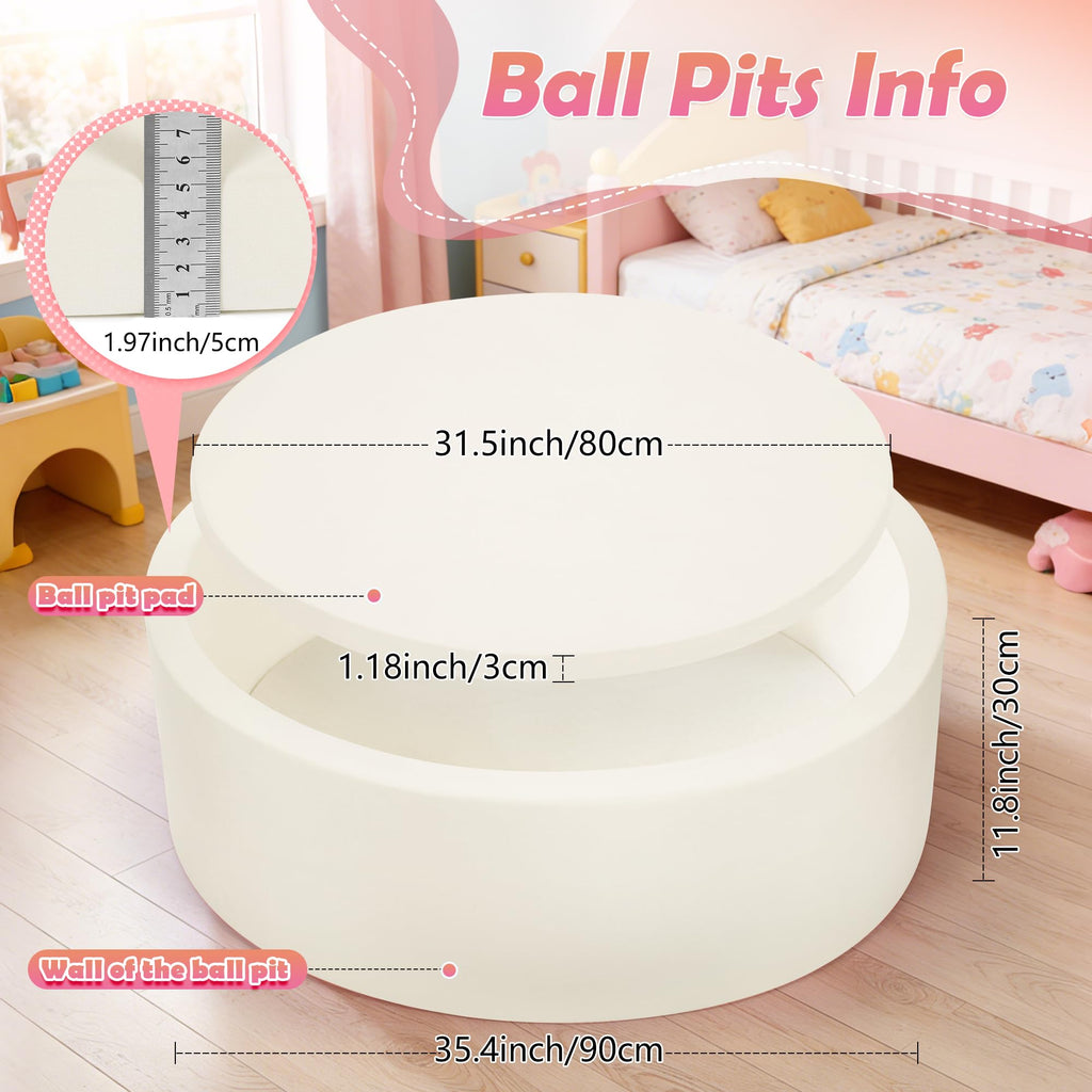 Baby Foam Ball Pit, 35.4"x 11.8" Ball Pits for Toddlers White