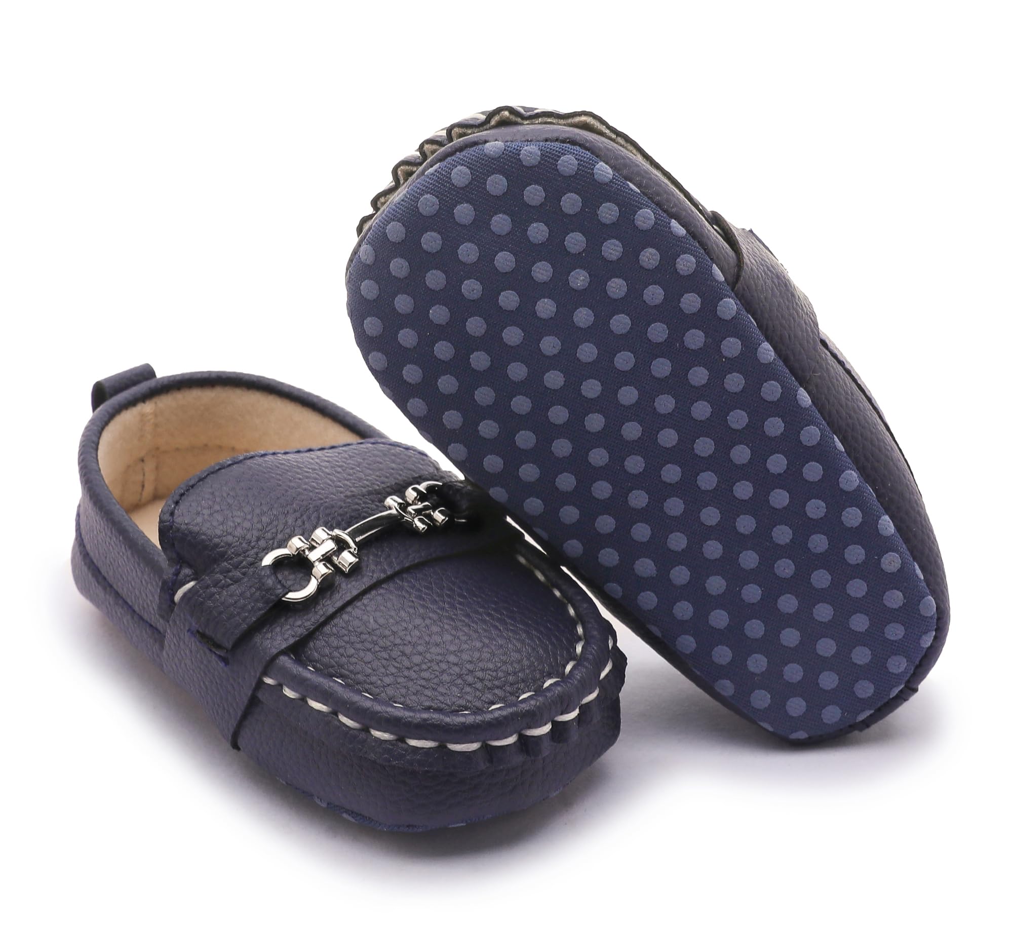 LONSOEN Infant Shoes Boys Loafers Baby Girls Crib Moccasins Classic Synthetic Leather Wedding Dress Shoes,BAY209 Deep Blue 0-6 Months