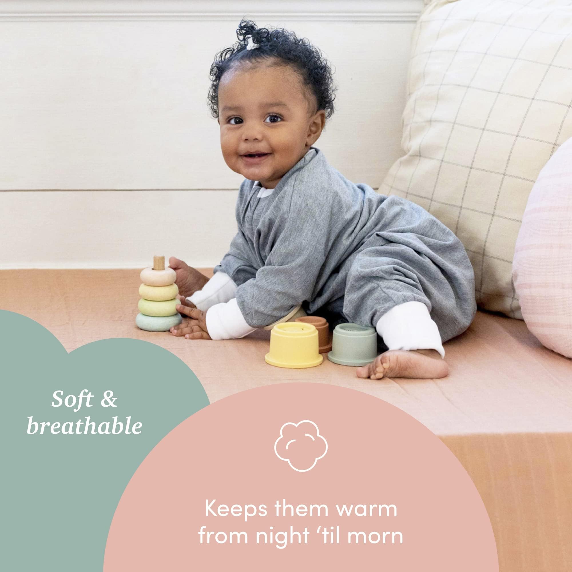 SleepingBaby Flying Squirrel Toddler Pajamas - Zip Sleepwear with Fold-Over Mittens & Foot Cuffs, Soft Stretch Fabric, Heather Grey, 12-24 Months
