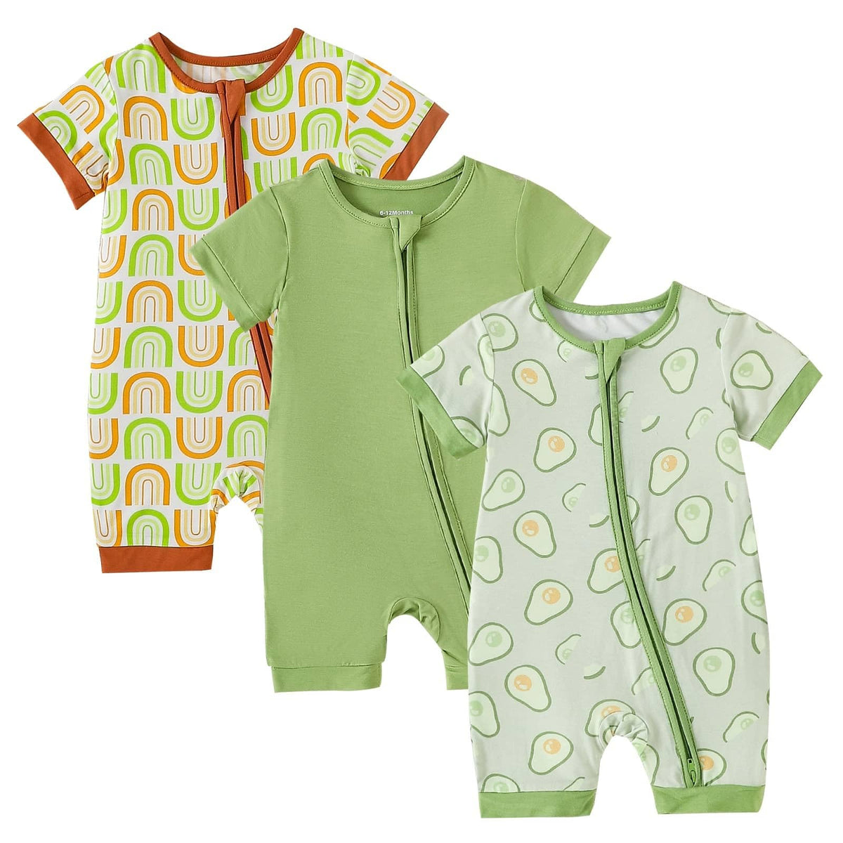 OPAWO Baby Boy Pajamas 3 Pack, 2 Way Zipper Sleepers Baby Boy Girl Romper, Toddler Summer Clothes Outfits 0-24M(Navy,Green,Gray,18-24 Months)