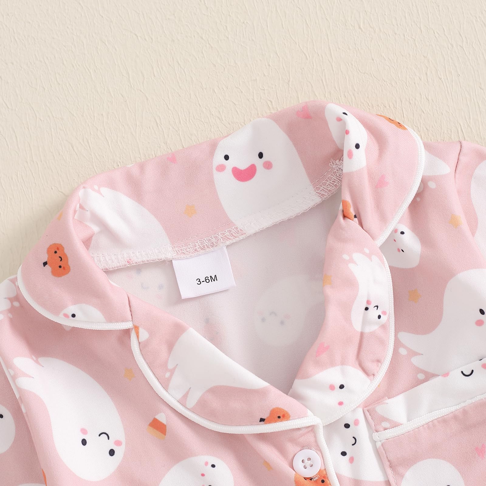 Balaflyie Baby Girl Button Down Pajamas Romper One-Piece Jumpsuit Long Sleeve Sleeper Infant Sleepwear (Ghost&Pink,18-24 Months)
