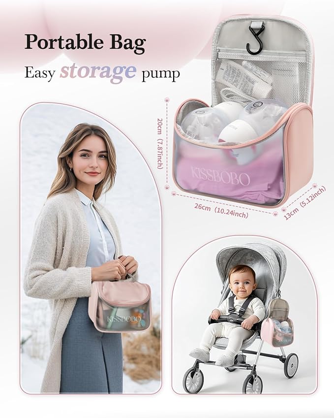 KISSBOBO ABP-1508 Hands Free Breast Pump Wearable with Storage Bag, Wearable Breastfeeding Pump Strong Suction, Low Noise, 3 Modes 9 Levels, with 21/24mm Insert/Flange, 2 Pack (Red)