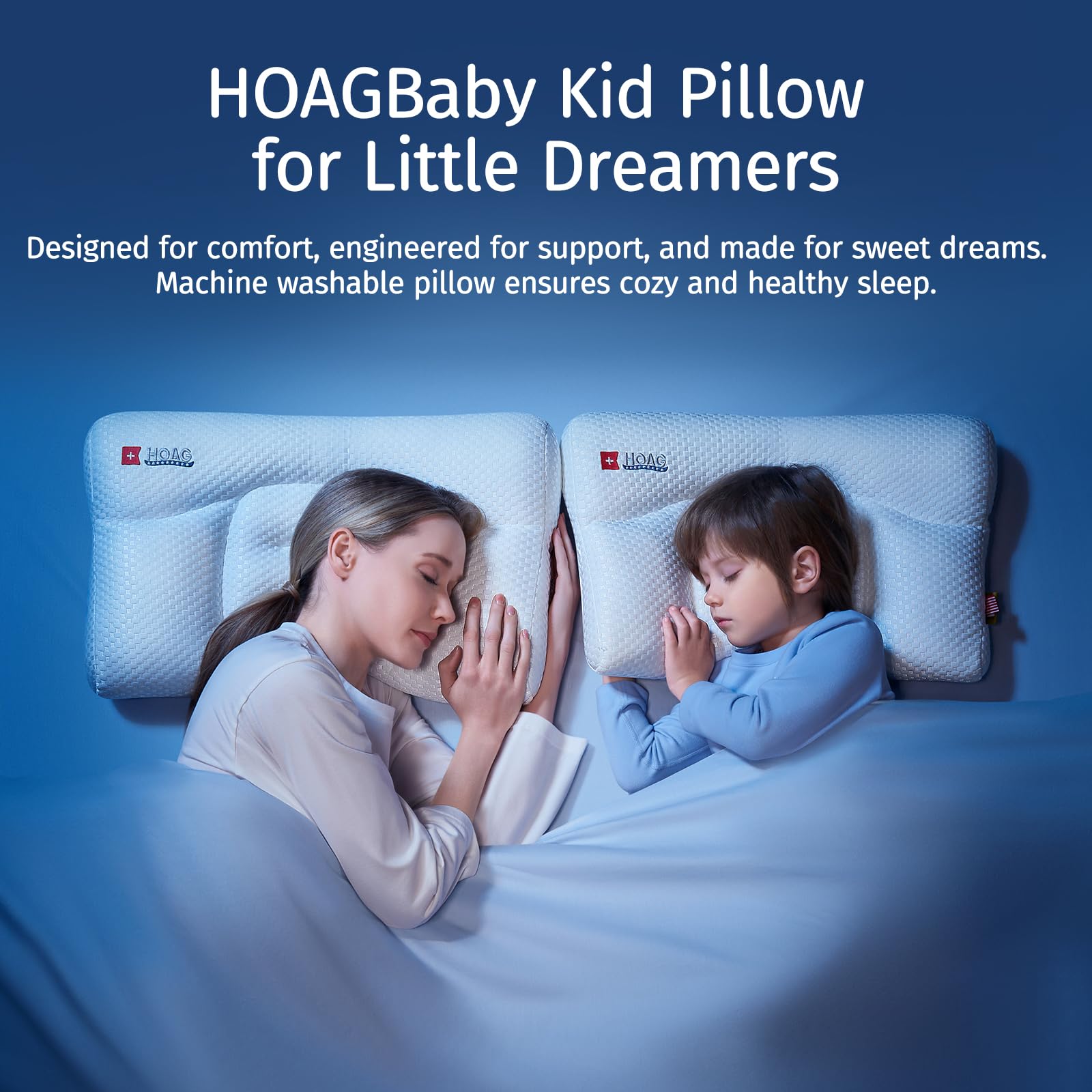 HOAGBaby Toddler Pillow with Pillowcase, Breathable & Cozy Machine Washable Kids Pillow with Pillowcase, 21.6x13.8 Ergonomic Children Pillow for Boys and Girls Aged 6-12 (Rabbit, Height 3)