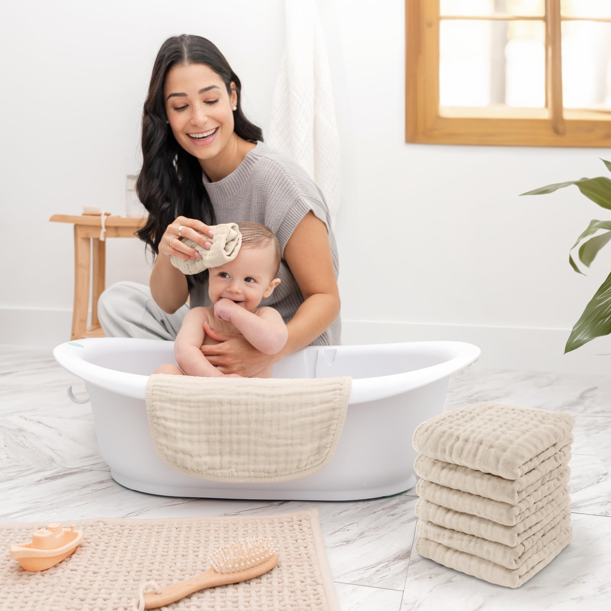 Comfy Cubs Muslin Baby Washcloths 10"x10" 6 Pk - Sand