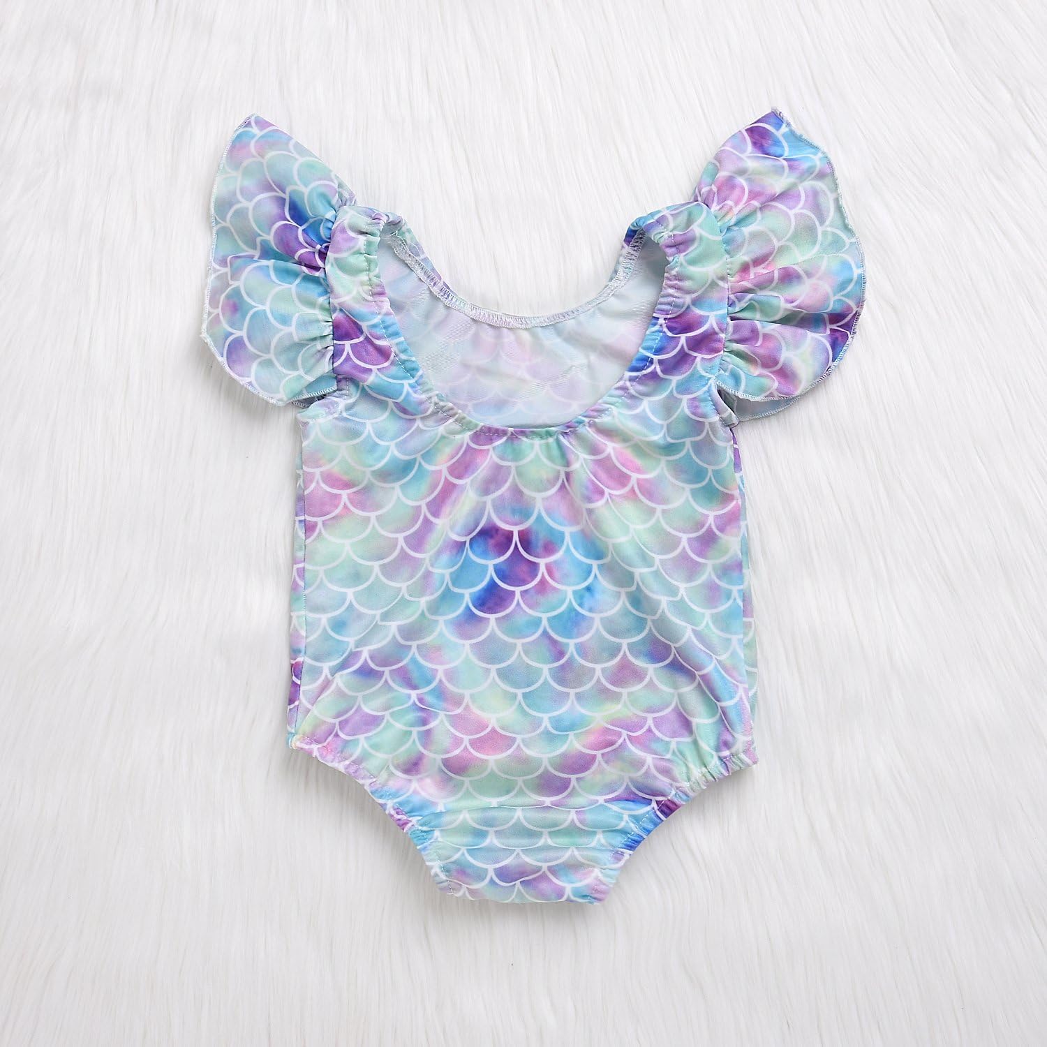 Toddler Girl Baby Ruffles Mermaid Fish Scale Swimsuit One Piece Swimwear Bathing Sunsuit (One Piece, 3-4years)