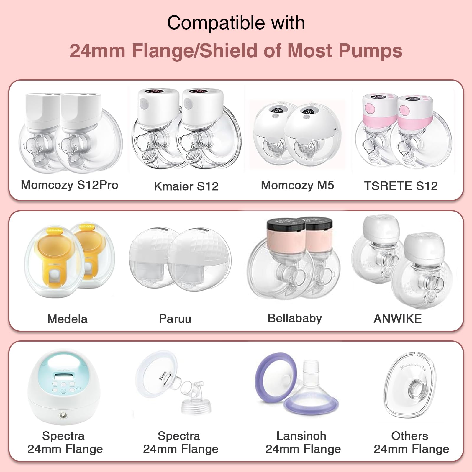 Flange Inserts 16mm for 24mm Flanges/Shields of Pumps, Softer Silicone Flange Insert Compatible with Momcozy/Spectra/eufy/Medela/TSRETE Breastpump, Replacement Pump Parts Flanges Sizing Kit, 6PCS-16mm
