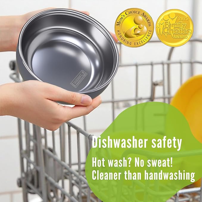 Non-Toxic Toddler Bowls with Non-Slip Base | Stainless Steel Baby Bowls for Kids | 5 Inch BPA-Free Dishwasher Safe Bowls | Mess-Free Feeding Supplies | 6-Pack Set