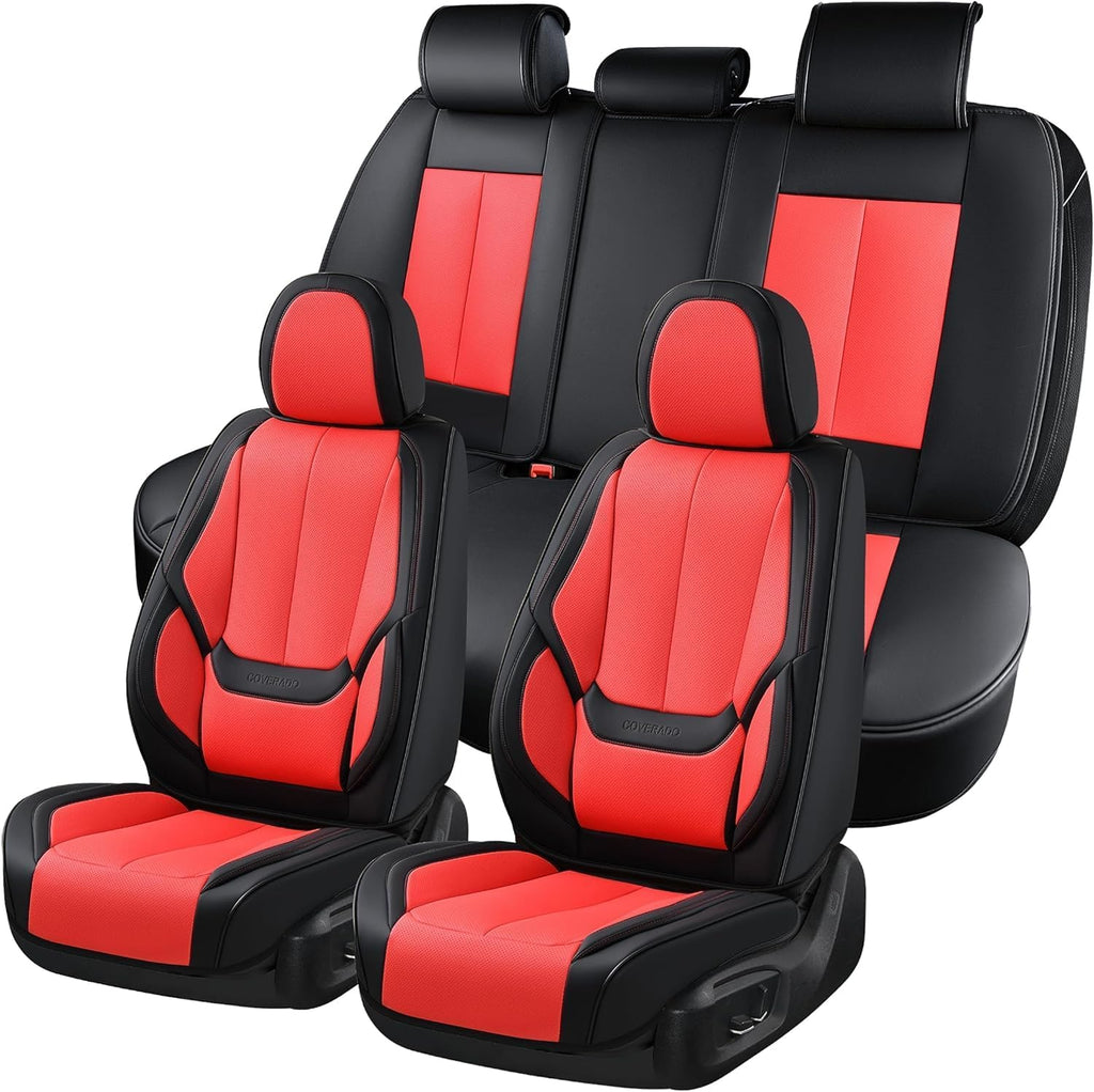 Coverado Car Seat Covers, Seat Covers for Cars, Waterproof Leather Auto Seat Protectors, Leather Car Seat Cushion, Car Interiors Accessories Universal Fit for Most Cars