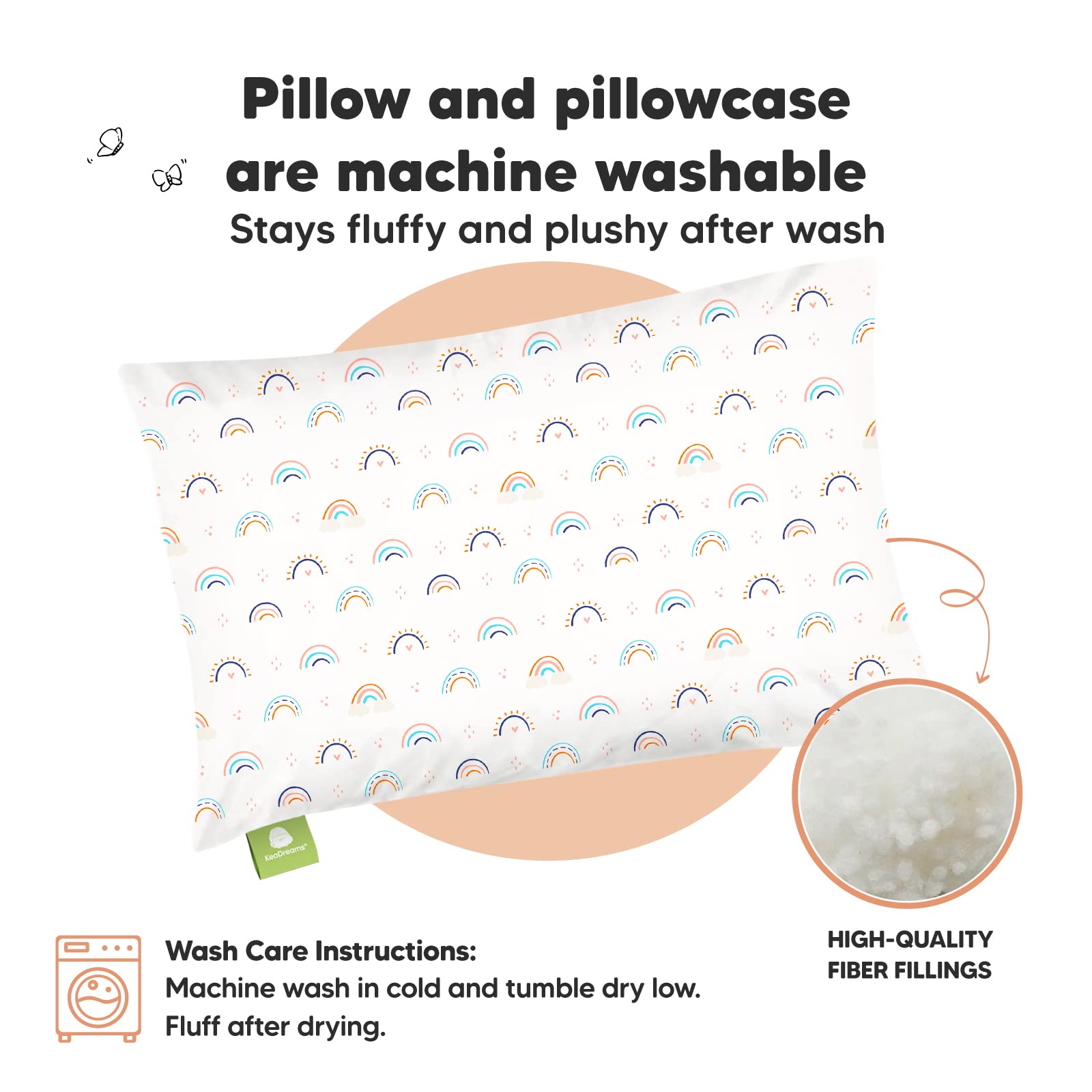 Toddler Pillow with Pillowcase 13x18 My Little Dreamy Pillow(Jolly Rainbow)
