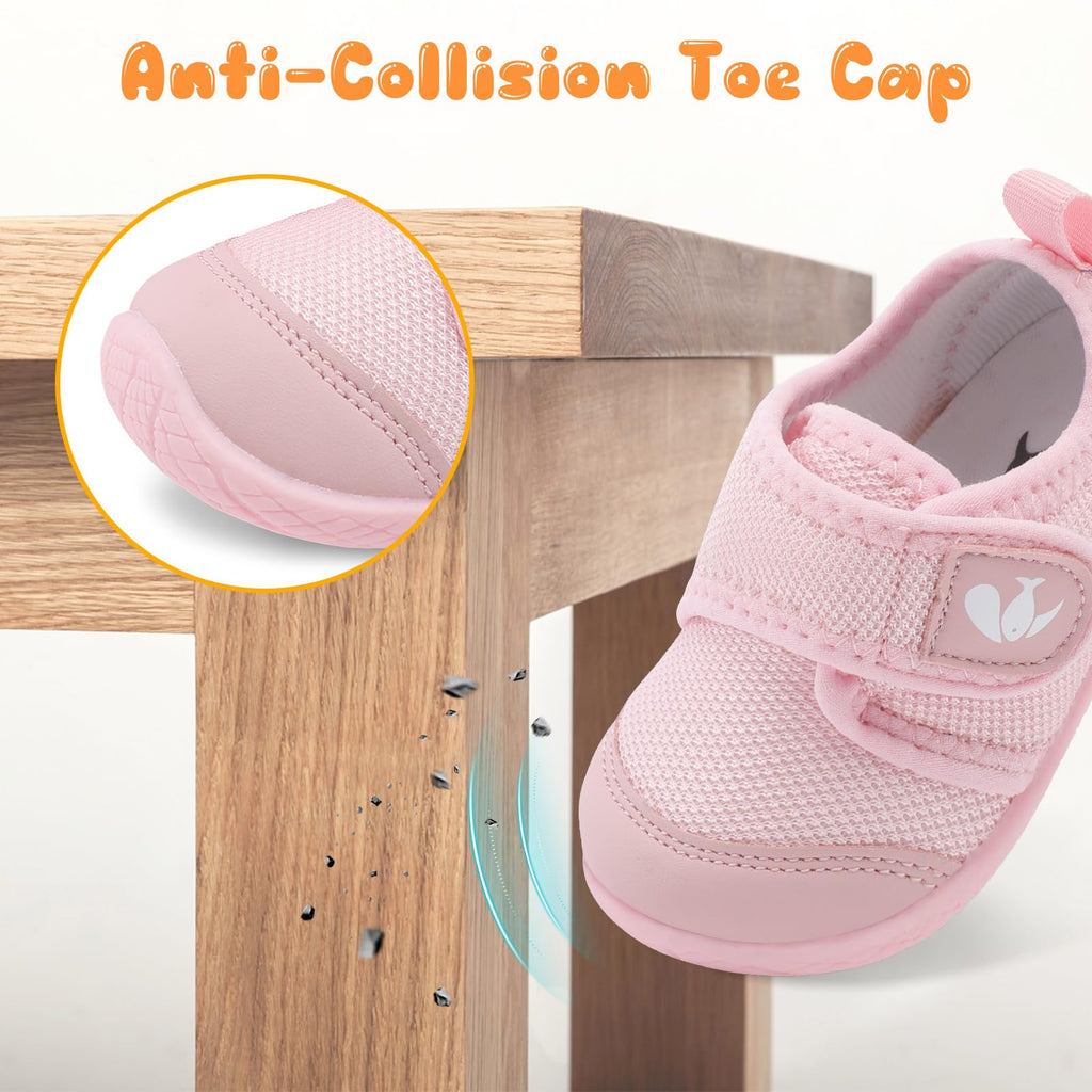 FEETCITY Baby First Walker Shoes Boys Girls Canvas Shoes Newborn Crib Shoes Anti-Slip Star Sneaker Pink
