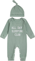Fernvia Newborn Baby Boy Clothes Letters Print Bodysuit 3 6 9 12 18 Months Long Sleeve Jumpsuit with Hat 2PCS Outfits Set