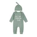 Fernvia Newborn Baby Boy Clothes Letters Print Bodysuit 3 6 9 12 18 Months Long Sleeve Jumpsuit with Hat 2PCS Outfits Set (A Green, 3-6 Months)