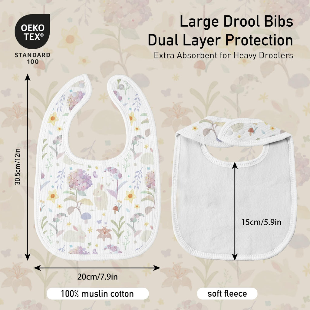 Muslin Bibs for Baby Girl, Adjustable Fit for Drooling and Teething Toddler