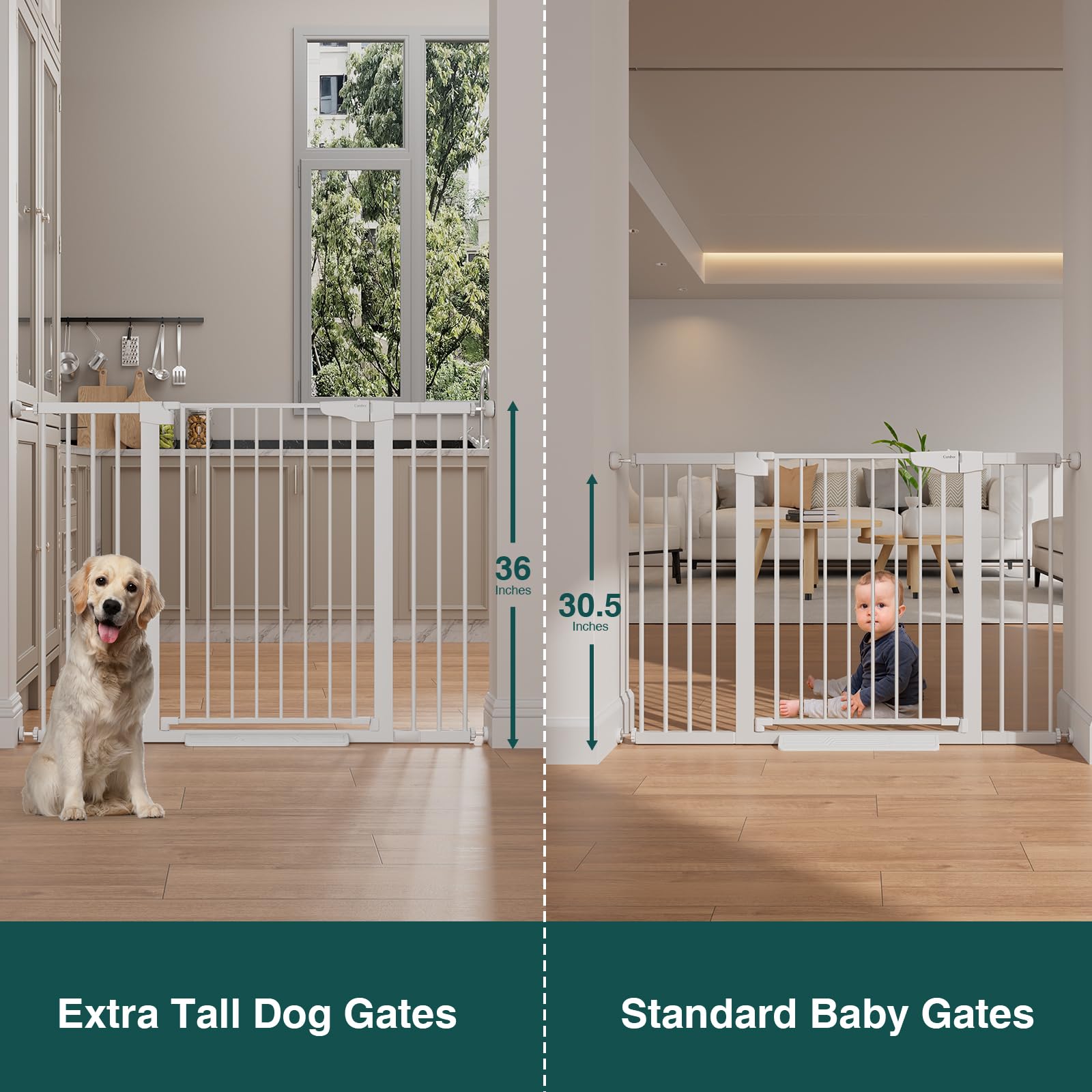 Cumbor 36" Extra Tall 29.7-51.5" Baby Gate for Stairs, Easy Walk Through Dog Gates for Doorways Extra Wide, Pressure Mounted Tall Pet Gate Indoor, Safety Auto-Close Child Gate for Kids, White