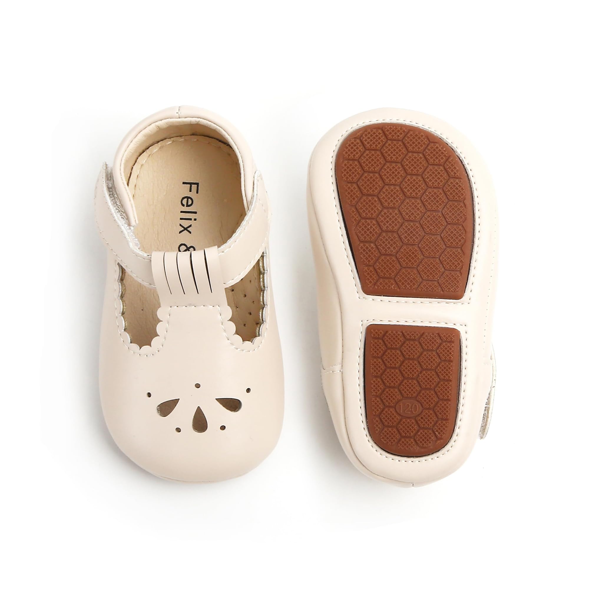 Felix & Flora Soft Sole Beige Baby Dress Shoes - Infant Baby Walking Shoes Moccasins Rubber Sole Crib (Beige,6-9Months Infant)