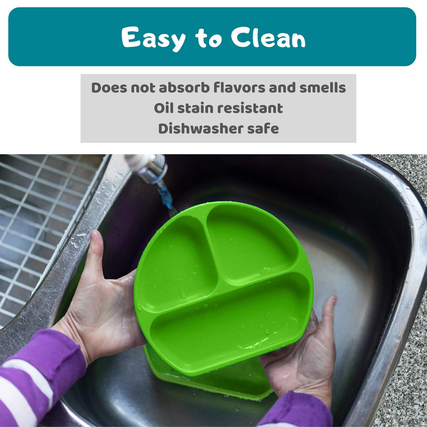 Silikong Suction Plate for Toddlers | BPA Free, 100% Food-Grade Silicone | Microwave, Dishwasher and Oven Safe | Stay Put Divided Baby Feeding Plates