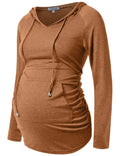 GINKANA Maternity Long Sleeve Hooded Sweatshirt Lightweight Maternity Casual Hoodie Long Sleeve Tunic Top,Dark Orange,XL