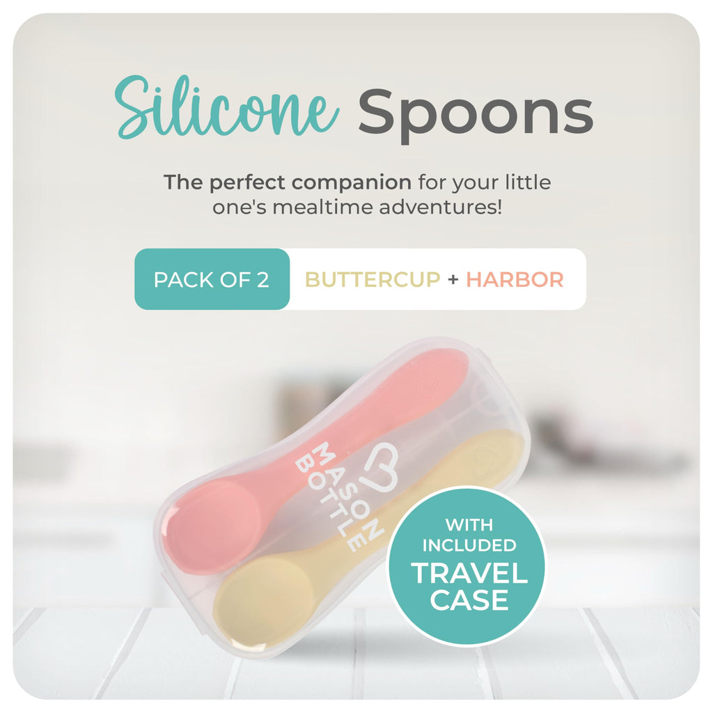 Mason Bottle Silicone Baby Spoons 2pack Baby Feeding Silicone Spoons + Case
