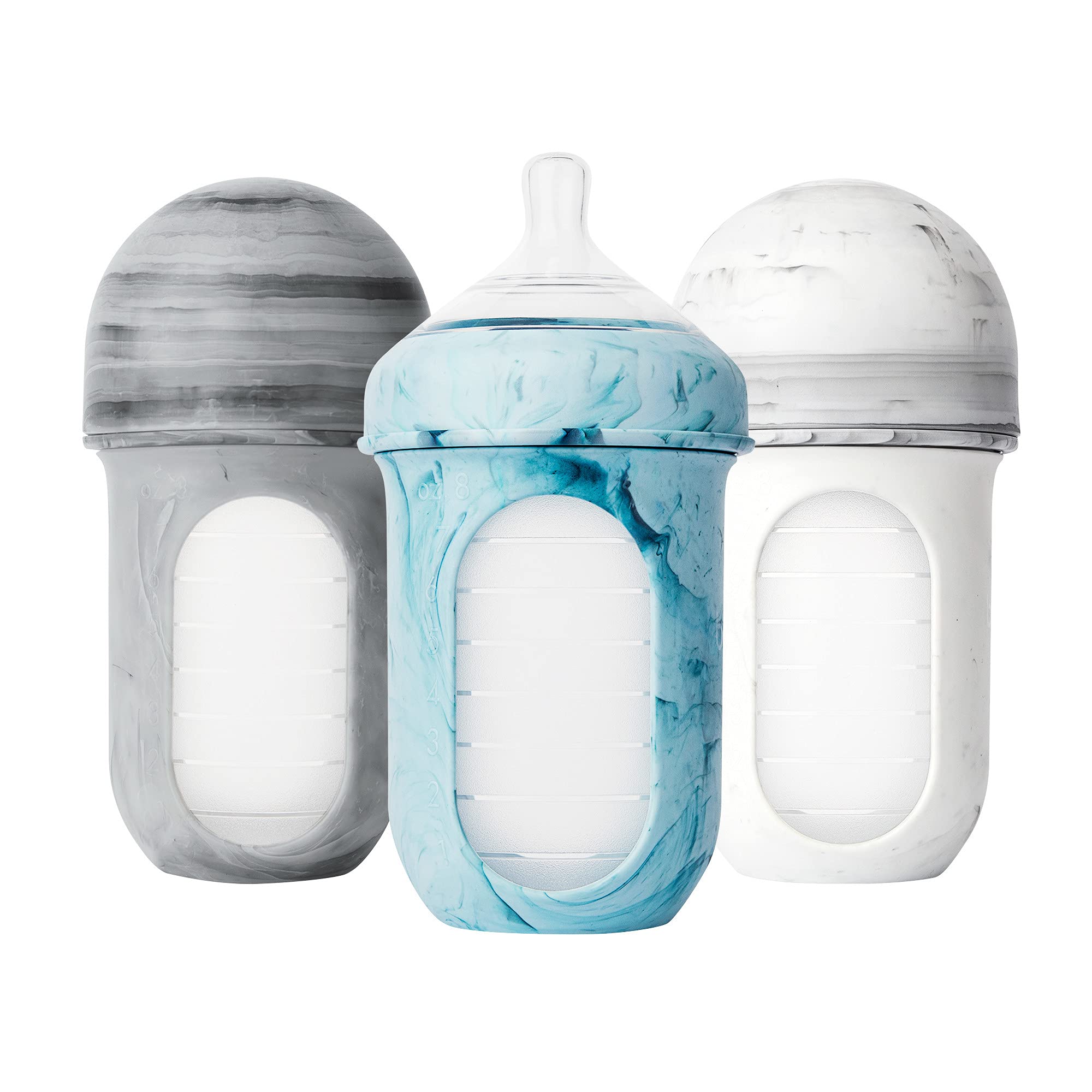Boon Nursh Silicone Baby Bottles - Medium Flow - Tie Dye - 8 Oz - 3 Count