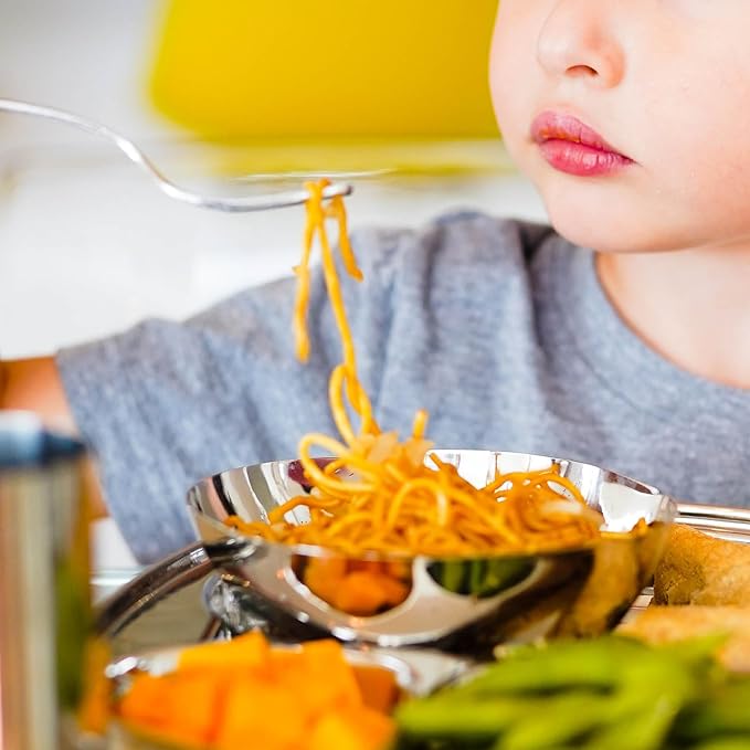 Ahimsa Stainless Steel Bowls for Kids | Non Toxic, Pediatrician Designed Toddler Bowls 12oz | Durable Metal Kids Bowl, Easy to Clean, Dishwasher Safe | Set of 4 Silver