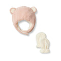 Amazon Essentials x Sofia Grainge Unisex Babies' Plush Faux Fur Hat and Mittens Set, Pale Pink, 6-12 Months