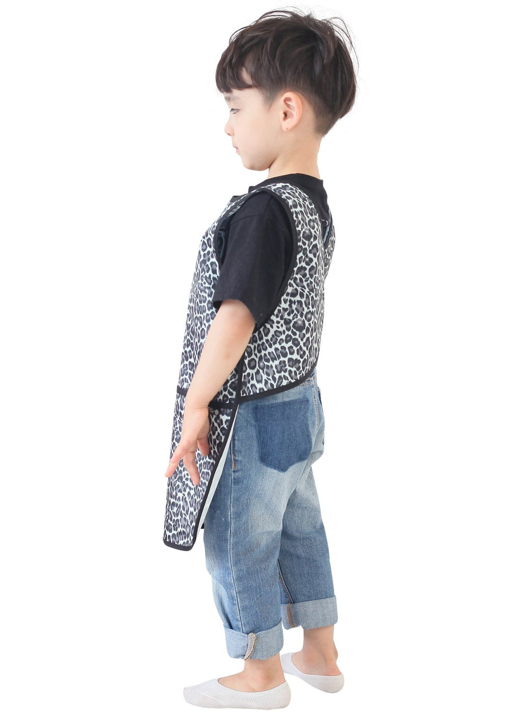 Plie Kids Painting Apron – Waterproof Art Smock for Toddlers & Preschoolers, Messy Play, Baking, Crafts, Cooking, Sensory Activities, Mealtime (Ages 1–10), Black Leopard (32-XL)