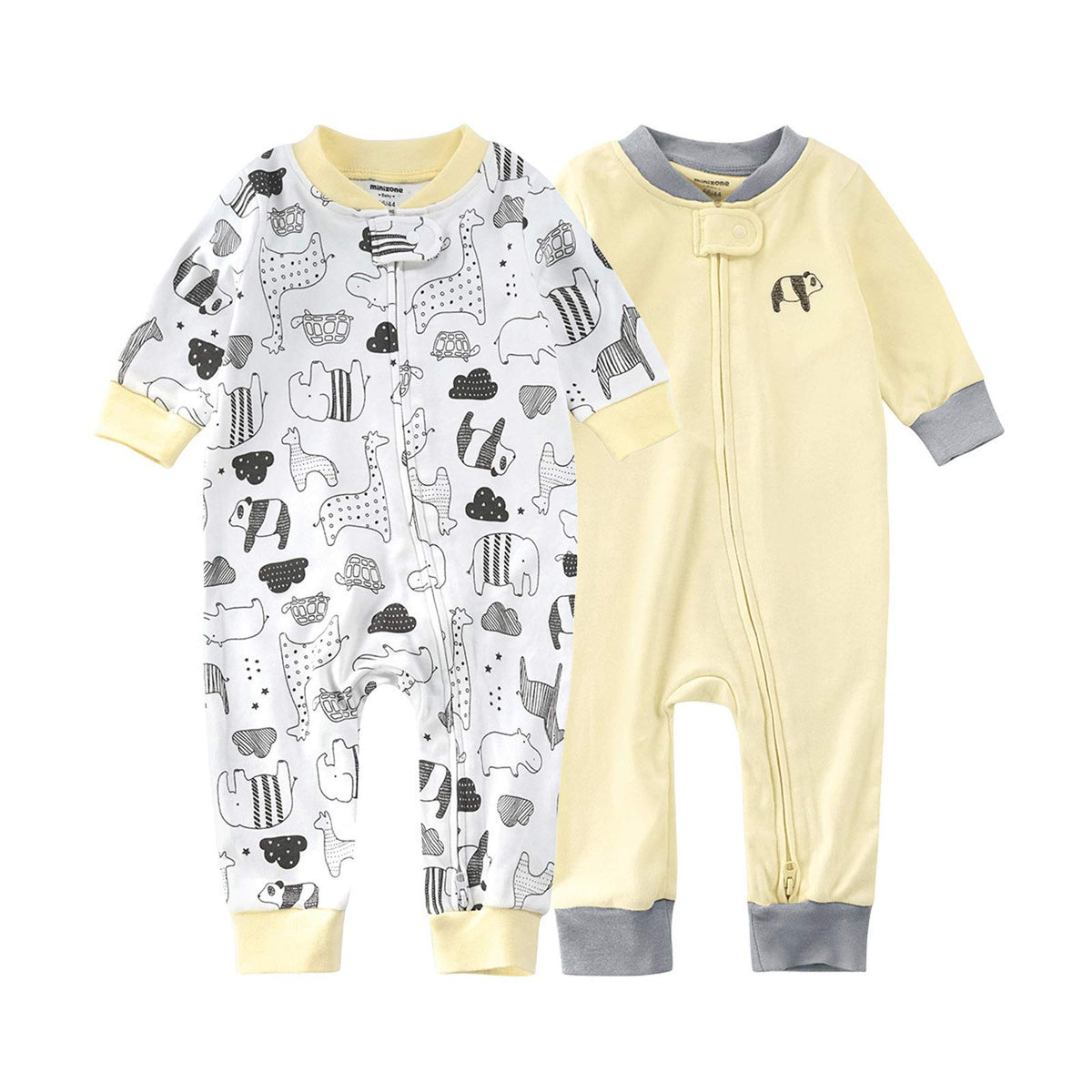 Teach Leanbh Baby 2-Pack Footless Pajamas Cotton Long Sleeve Printing 2 Way Zipper Romper Jumpsuit Sleep and Play 3-24 Months (3-6 Months, Planet)