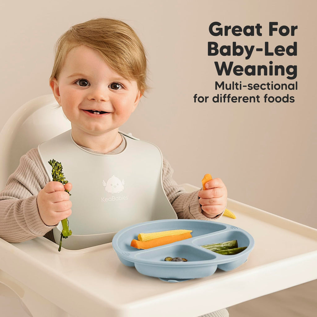 KeaBabies Suction Plates with Lids for Baby, 3pk 100% Silicone (Macaron)