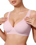 OEAK Womens Deep V Bras Comfortable Bras Support Push Up Bralettes Low Cut no Underwire Bras Plunge Seamless Tshirts Bras Pink L